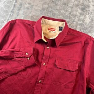 Wrangler Men's Long Sleeve Premium Quality Red Cotton Button Up Shirt Size L